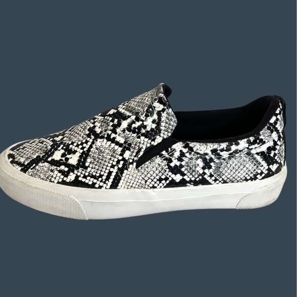 Slip-On Sneakers Black White Snake Flats Casual Walking Shoes Jenn Ardor Size 10 - Picture 10 of 12